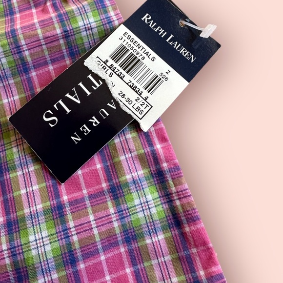 NWT Toddler Girl Ralph Lauren Green Pink Plaid Tank Top Button Up Shirt Sz 2T - Picture 6 of 6